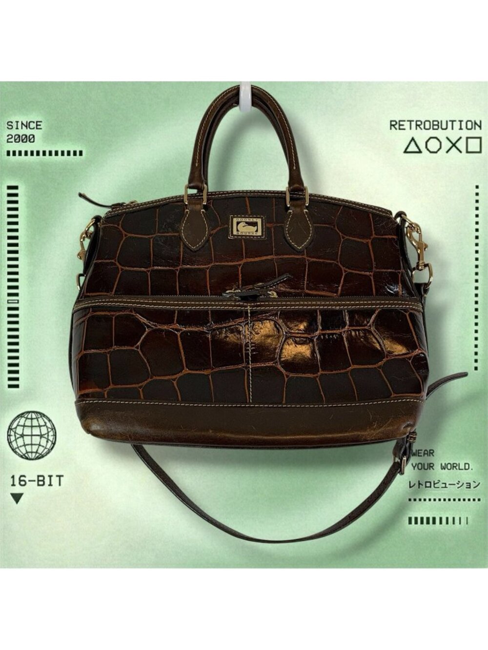 Dooney & Bourke Dillen Croc Embossed Leather  Purse Bag Brown